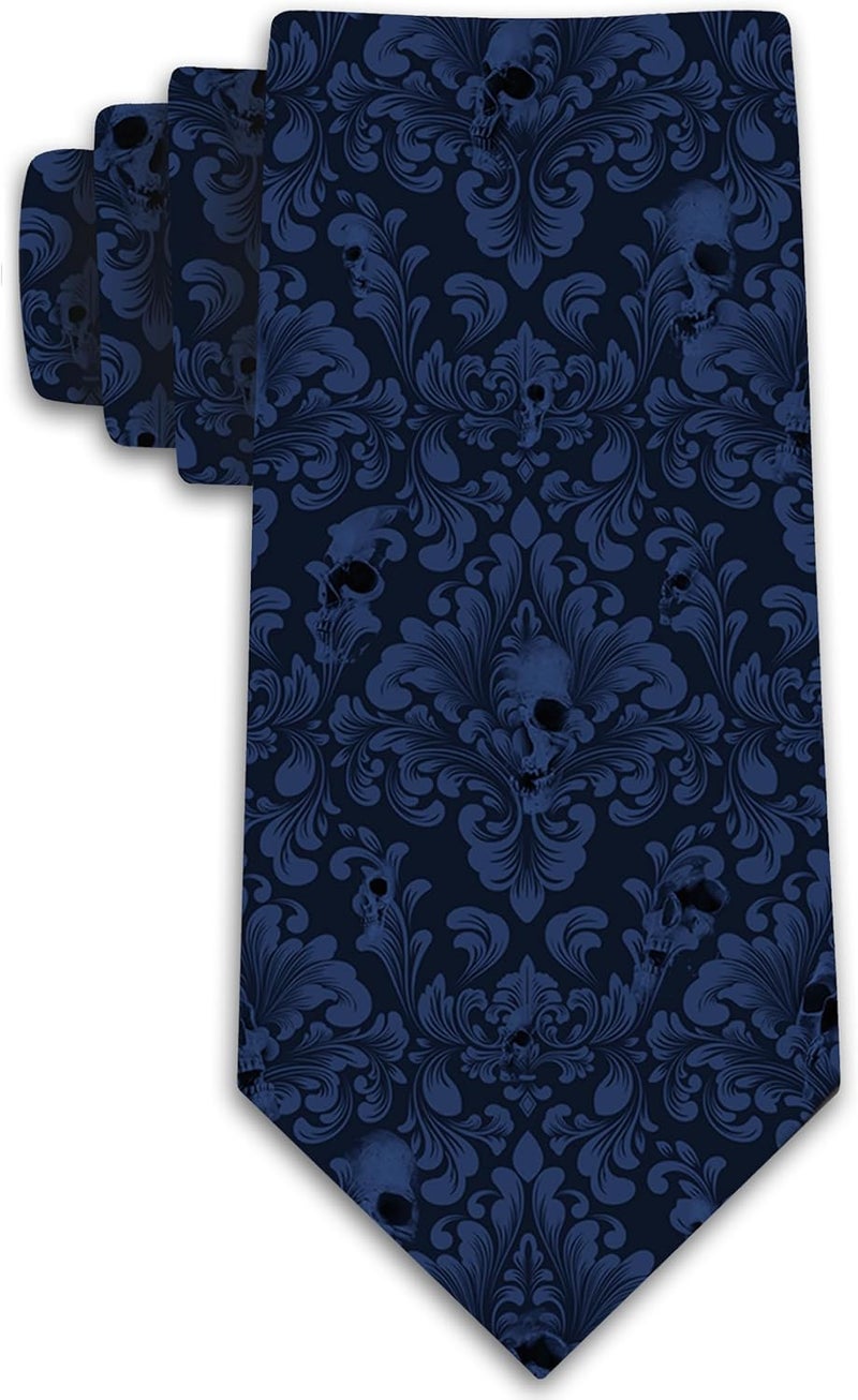 Three Rooker Skull Ties Mens Damask Necktie Halloween Tie for Men Conservative Holiday Print - Image 1